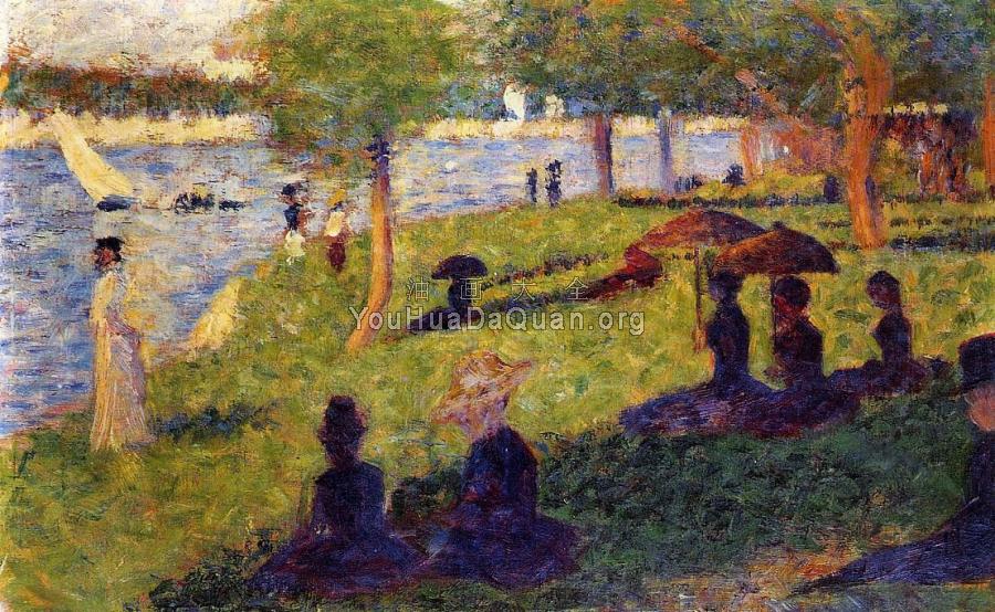 La Grande Jatte, Woman Fishing and Seated Figures - 乔治·修拉